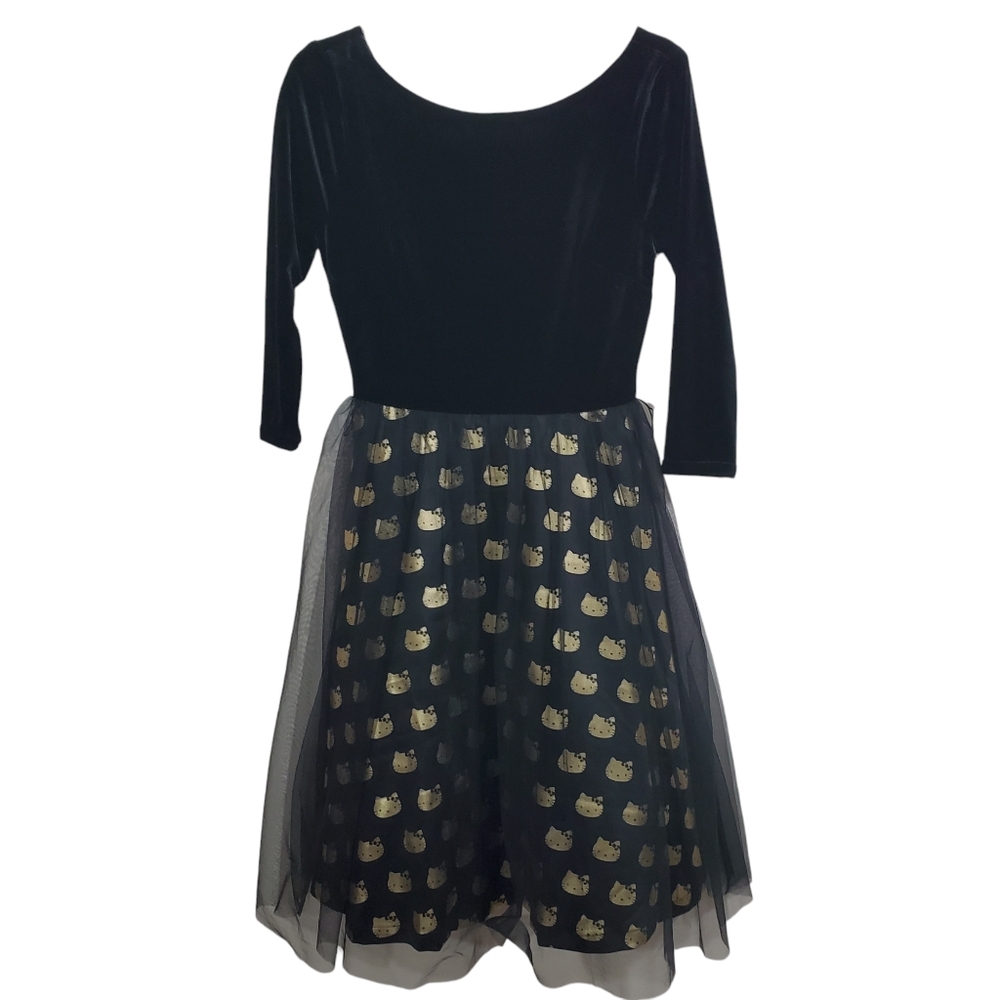 NWT ModCloth x Hello Kitty Velvet Tulle Black Gold Dress Small *Missing Belt